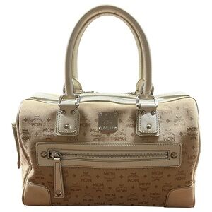 MCM Cream Logo Satchel with Top Handles